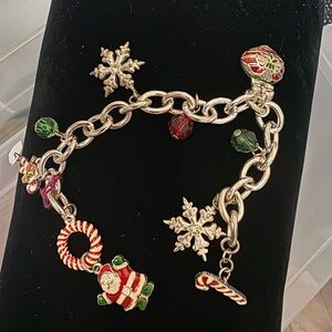 Festive Silver Charm Bracelet with Holiday Accents